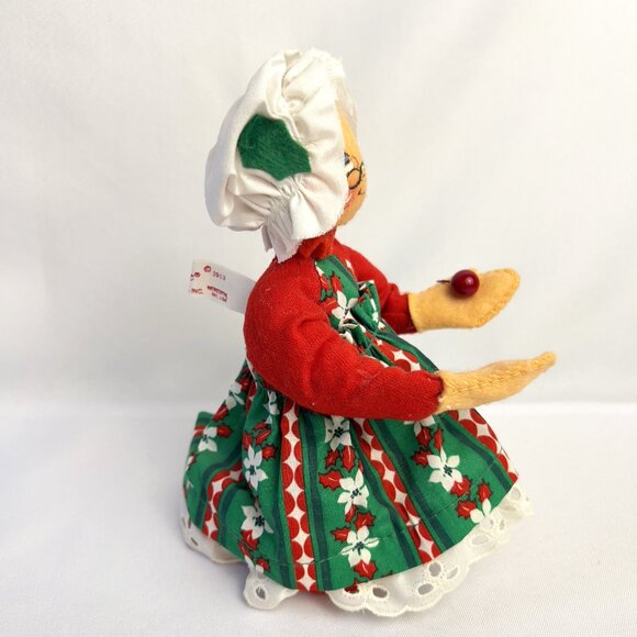 Annalee Mrs. Santa Claus Doll 1963 Vintage Christmas Decor Felt Figure Tag 7 1/4 - Picture 5 of 8